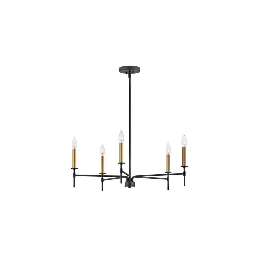 Hux Black and Lacquered Brass 5-Light Candle Chandelier