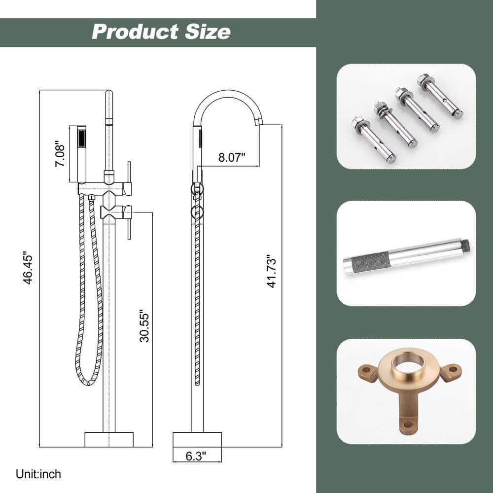 Chrome Double Handle Freestanding Tub Faucet with Handheld Shower
