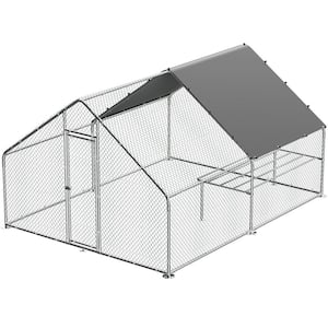 9.8' W x 13.1' L x 6.6' H Outdoor Large Farm Walk-in Galvanized Wire Metal Chicken Coop with Anti-UV&Waterproof Cover