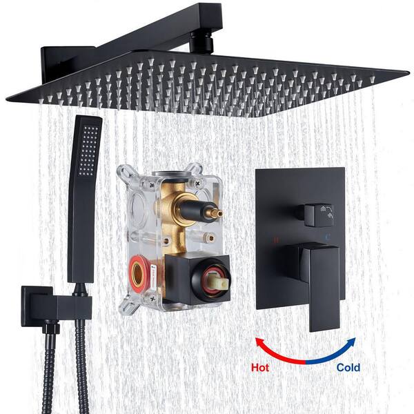 Zalerock Rainfull Single-Handle 1-Spray Square Shower Faucet with 12 in. shower  head in Matte Black Valve Included KSF013 - The Home Depot