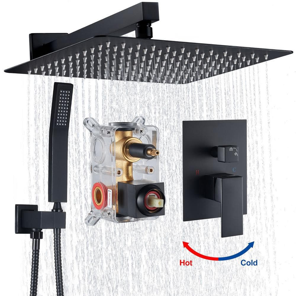 Zalerock Single-Handle Rain 1-Spray Square 12 in. Shower System Shower  Faucet Head with Handheld in Black (Valve Included) HAZ013 - The Home Depot