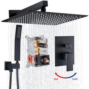 Rainfull Single-Handle 1-Spray Square Shower Faucet with 12 in. shower head in Matte Black Valve Included
