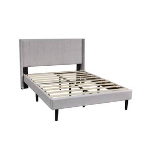 ZIRUWU Light Gray Full Upholstered Platform Bed Frame with Headboard Wood Slat Support No Box Spring Needed