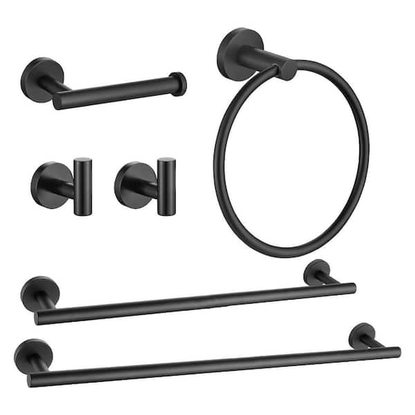 BYH build your home 6-Piece Wall Mount Stainless Steel Bathroom Towel Rack Set in Matte Black