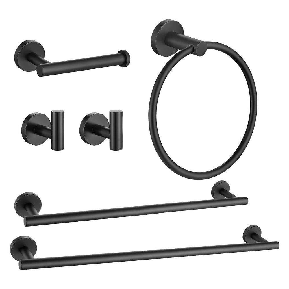 6-Piece Wall Mount Stainless Steel Bathroom Towel Rack Set in Matte Black