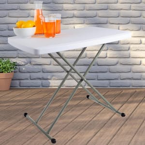 Lavish Home 30 in. Adjustable Folding Table, White Plastic Top Portable Desk, Lightweight Table for Camping/Crafting
