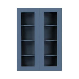 Lancaster Blue Plywood Shaker Stock Assembled Wall Glass-Door Kitchen Cabinet 24 in. W x 12 in. D x 42 in. H