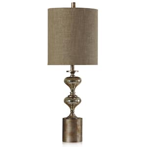 34 in. Mercury Laslo Table Lamp with Brown Hardback Fabric Shade