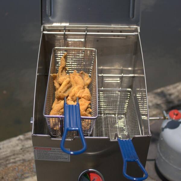 Bayou Classic 4 Gallon Stainless Steel Fryer with Side Cart 2 Baskets Propane 
