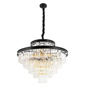 31.5 in. 16-Light Black Modern Style 5-Tier Round Crystal Chandelier for Living Room, No Bulbs Included