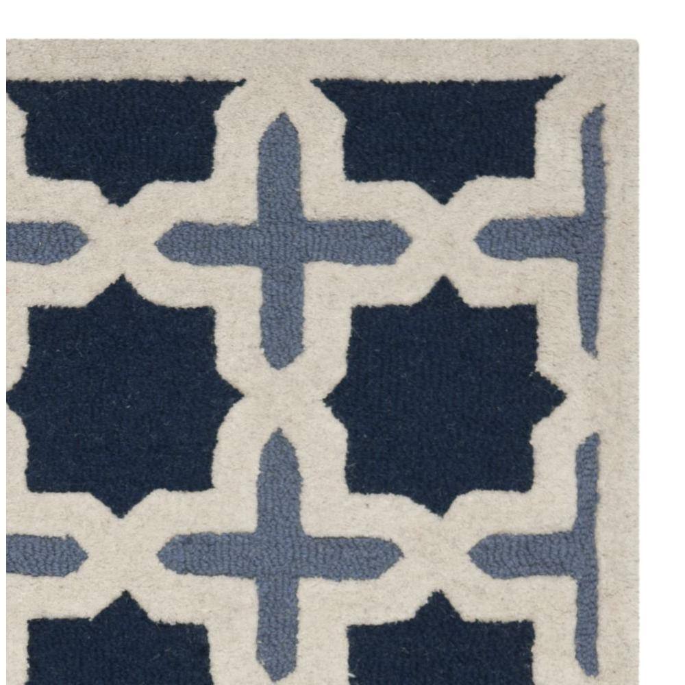 Blue and Ivory Geometric Tufted Wool Area Rug, 3' x 5'