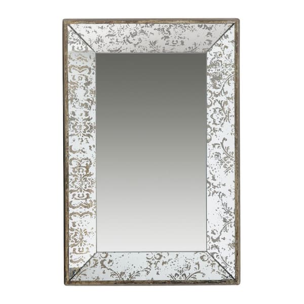 Silver 23.8 in. W x 15.6 in. H Classic Rectangle Wood Framed Wall Mirror with Floral Accents