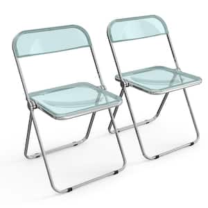 Stackable Transparent Blue Acrylic Folding Chair (Set of 2)