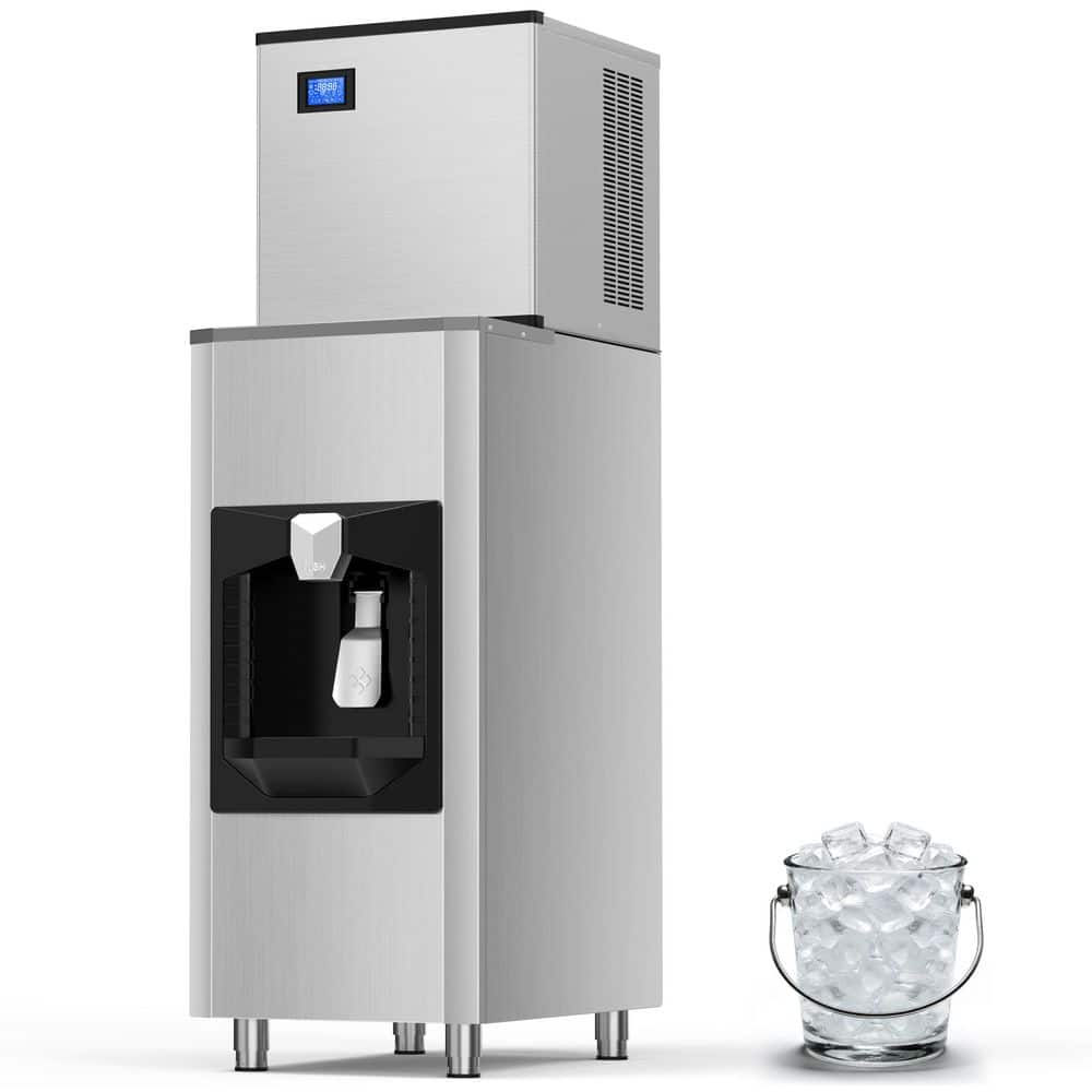 22.2 in. Full Size Cube Commercial Freestanding Ice Maker,550 lbs./24H, w/220 lbs. Automatic Ice Bin Dispenser in Silver