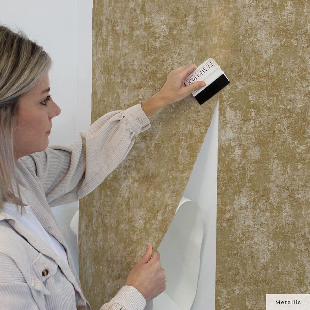 Gold Distressed Leaf Peel and Stick Wallpaper Roll