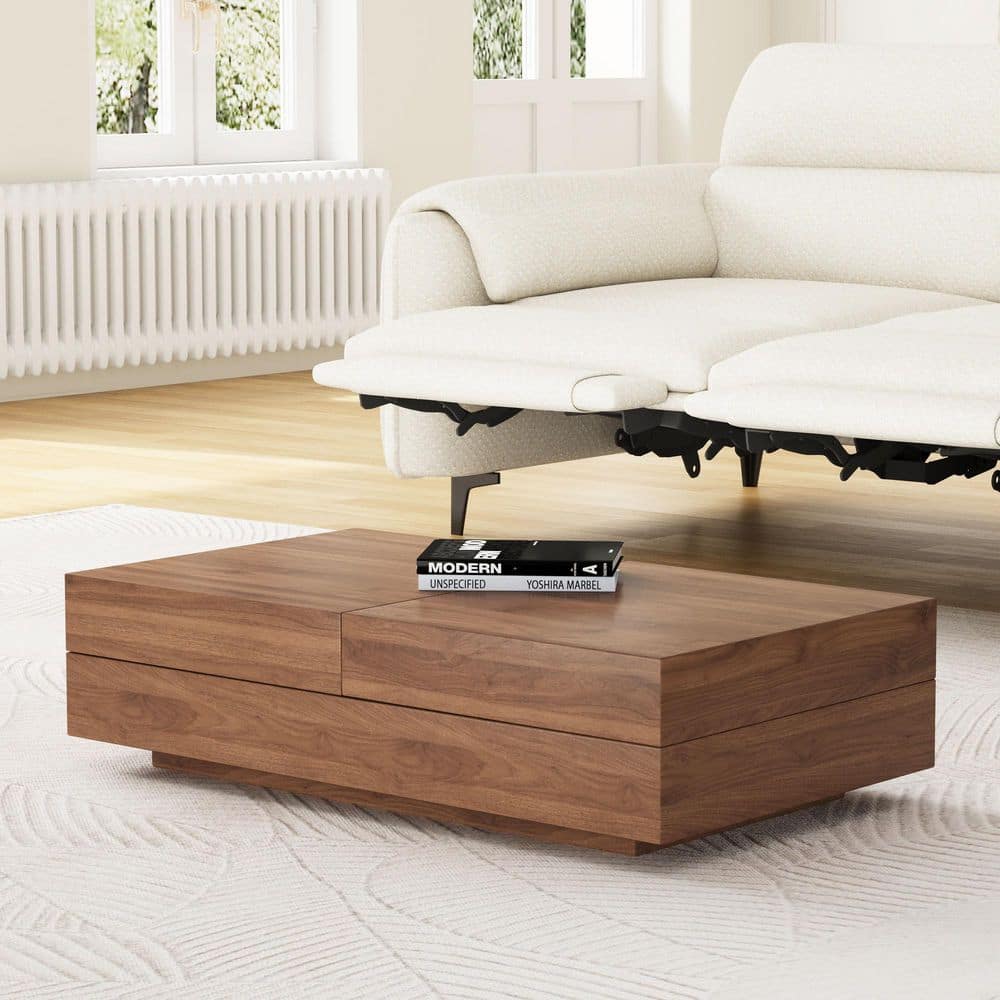 THE RIGHT PATH 82.6 in. Walnut color Rectangle MDF Coffee