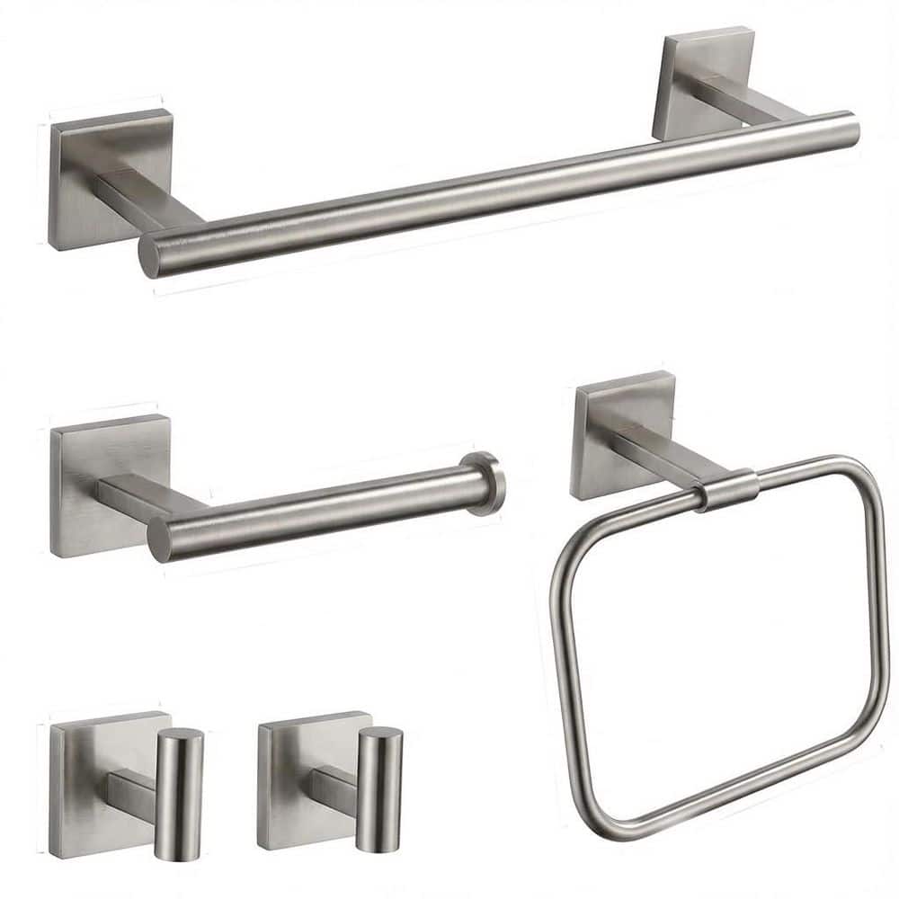 5-Piece Bathroom Hardware Set with Towel Bar, Towel Ring, Toilet Paper Holder, 2 Robe Hooks in Brushed Nickel price history on PriceWatchPro