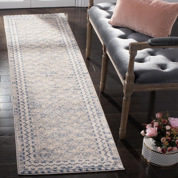 Brentwood Light Gray/Blue 2 ft. x 22 ft. Multi-Border Geometric Runner Rug
