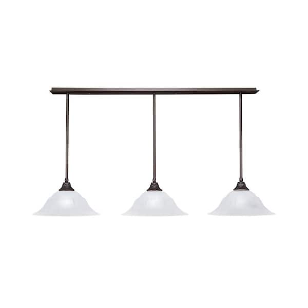 Unbranded Livingston 100-Watt 3 Light Dark Granite Linear Pendant Light with 16 in. White Marble Glass Shades No Bulbs Included