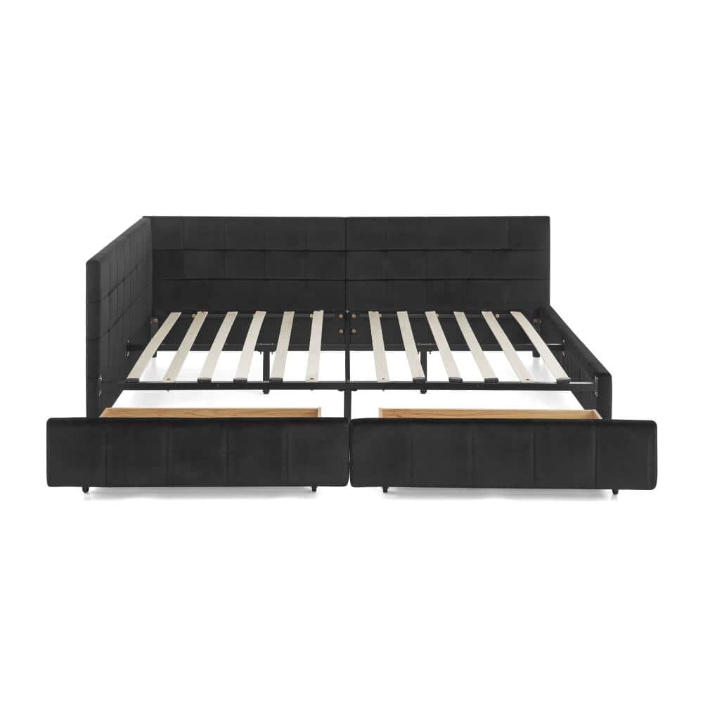 Black Velvet Full Daybed with Double Storage Drawers and Backrest durable construction easy to install price history on PriceWatchPro