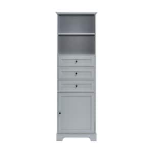 22.00 in. W x 10.00 in. D x 68.30 in. H Gray Tall Storage Linen Cabinet with 3 Drawers and Adjustable Shelves