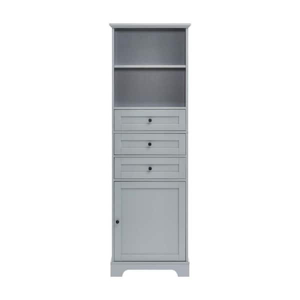 Unbranded 22.00 in. W x 10.00 in. D x 68.30 in. H Gray Tall Storage Linen Cabinet with 3 Drawers and Adjustable Shelves