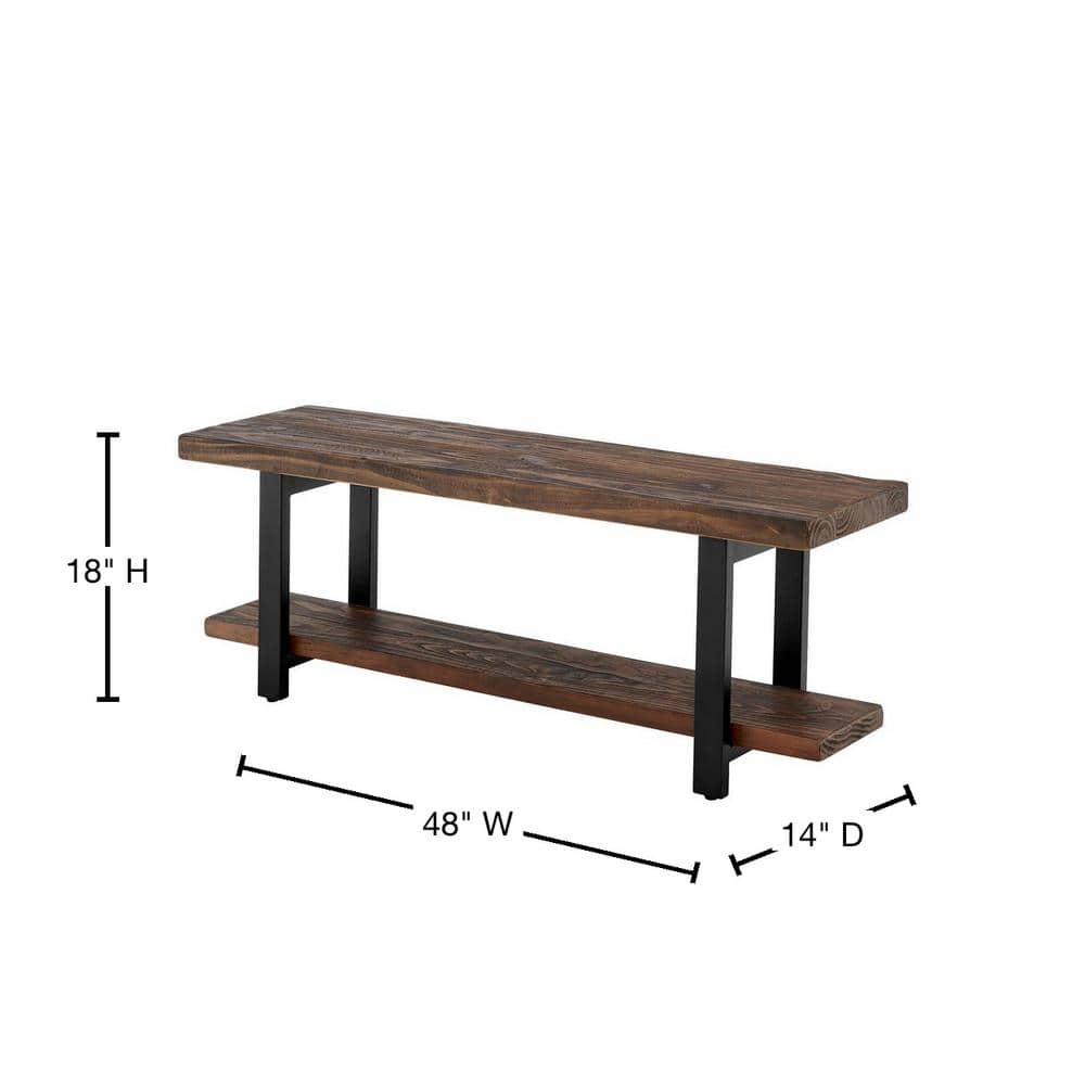 Pomona Rustic Industrial Solid Pine and Metal Bench with Storage