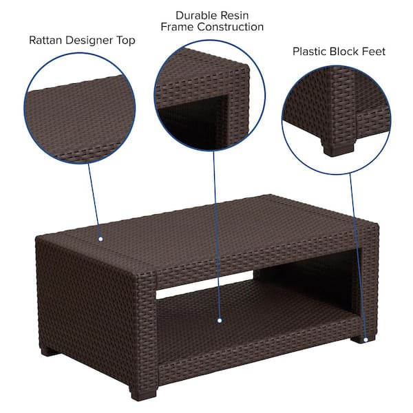 Chocolate Brown Rectangle Wicker Outdoor Dining Table