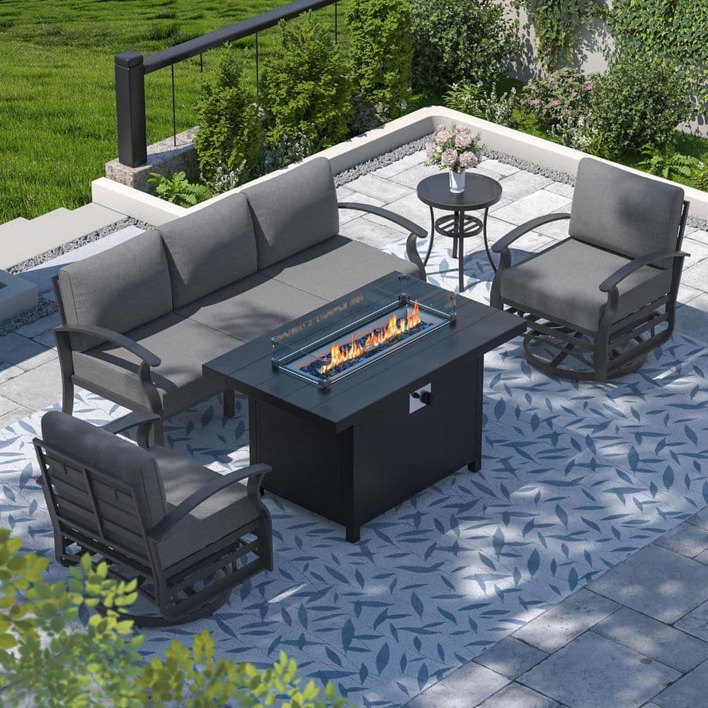 Halmuz 5-Seat Aluminum Patio Conversation Set with armrest