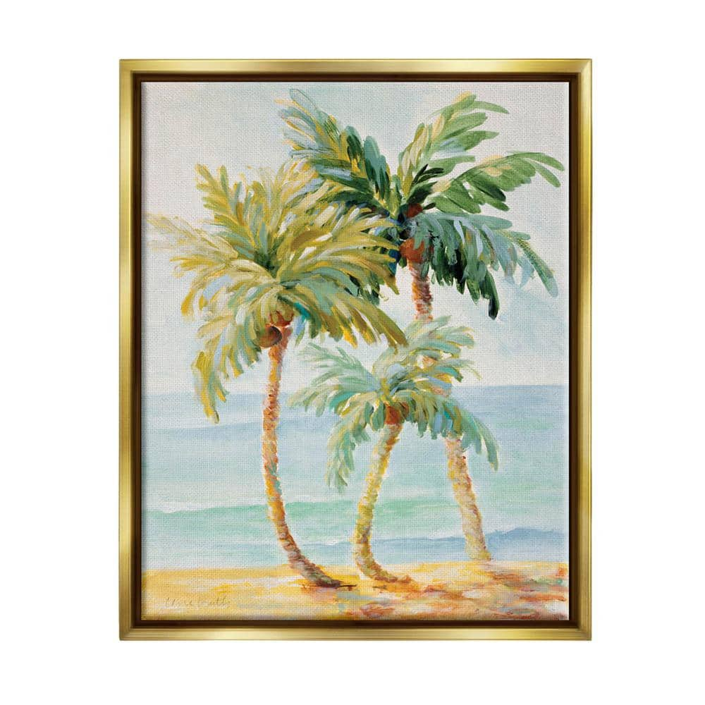 The Stupell Home Decor Collection Tropical Palm Trees on Coastal Beach Sand by Lanie Loreth Floater Frame Nature Wall Art Print 21 in. x 17 in.