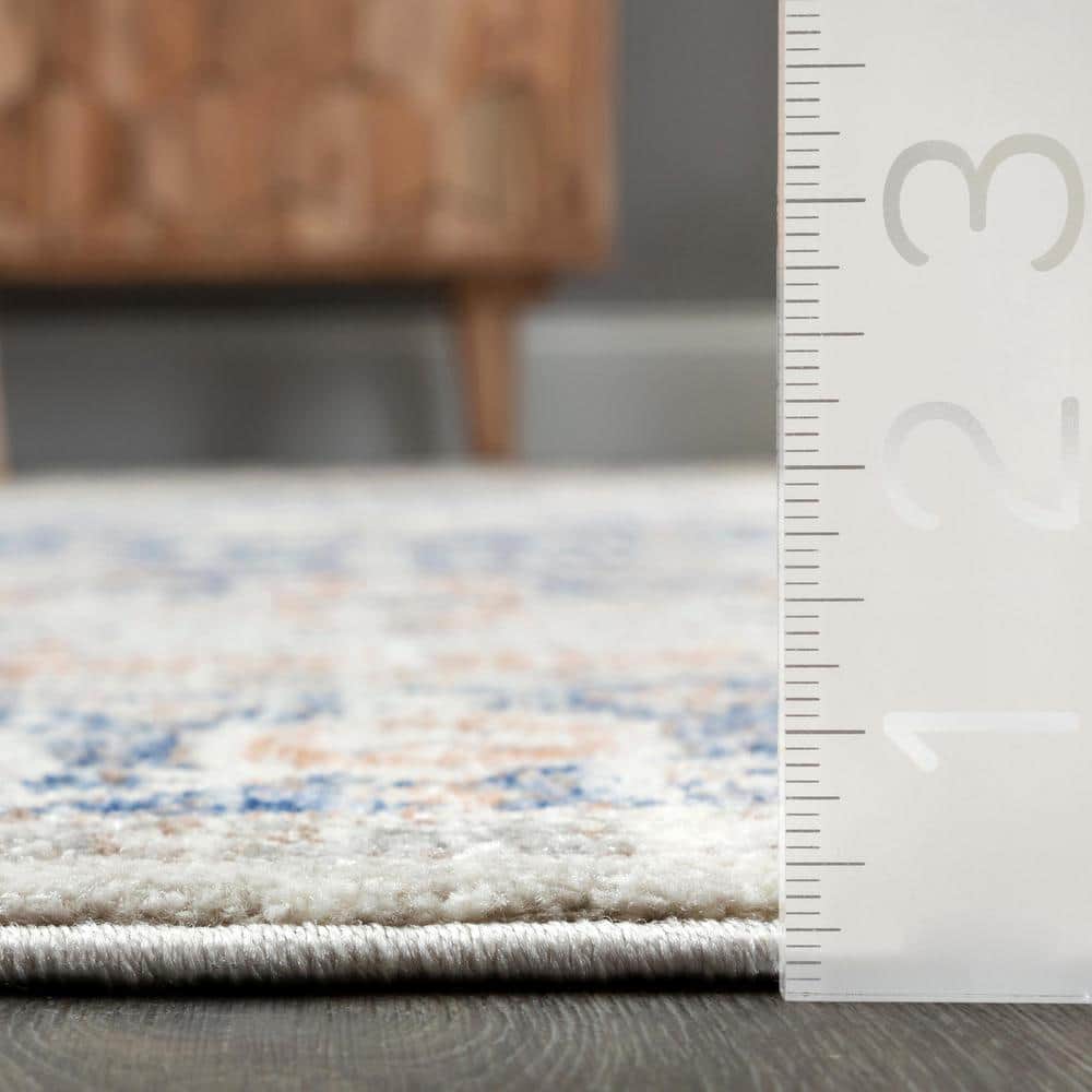 Reversible Vintage Floral Blue Synthetic Area Rug, 5' x 7'