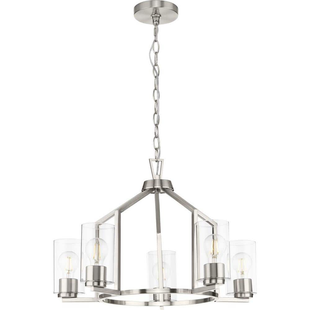 Brushed Nickel 5-Light Geometric Chandelier with Clear Glass Shades