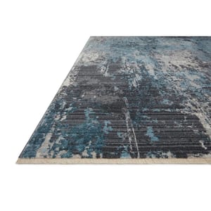 Samra Charcoal/Sky 1 ft. 6 in. x 1 ft. 6 in. Sample Modern Abstract Marble Area Rug