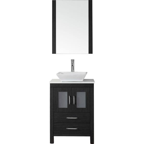 Virtu USA Dior 25 in. W Bath Vanity in Zebra Gray with Stone Vanity Top in White with Square Basin and Mirror