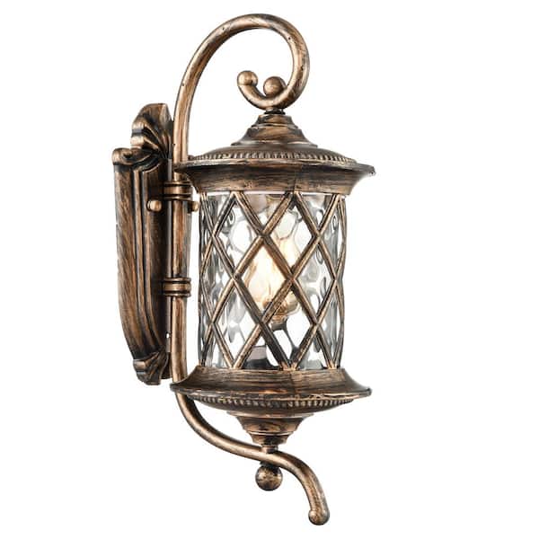 9.7 in. Gold Outdoor Hardwired Lantern Wall Sconce with No Bulbs Included
