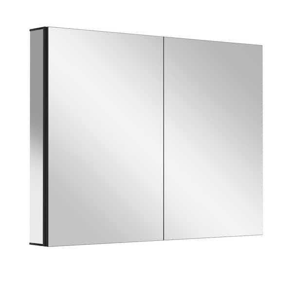 Nox 40 in. W x 30 in. H Rectangular Aluminum Medicine Cabinet with Mirrors for Bathroom Recessed or Surface Mount