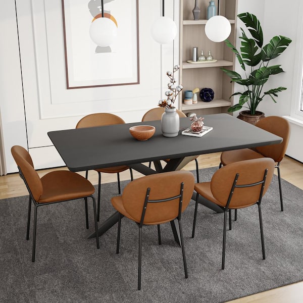 Leisuremod Servos Modern Dining Side Chair with Upholstered Faux Leather Seat and Powder Coated Iron Frame (Dark Brown)