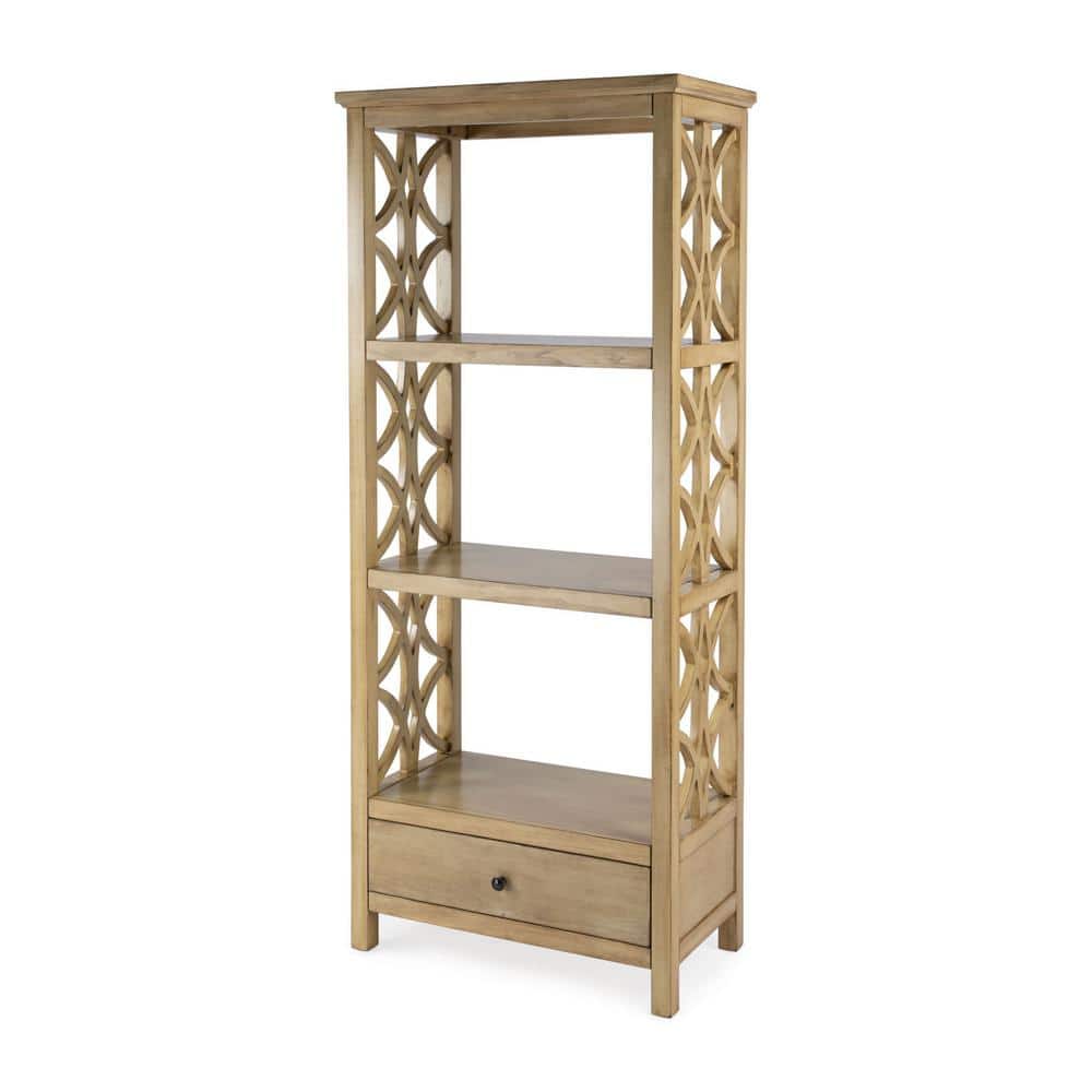 Lorena 30"W Beige Wood 3-Tier Etagere Bookcase with Drawer