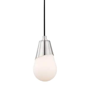 Cora 1-Light Polished Nickel Pendant with Opal Etched Glass