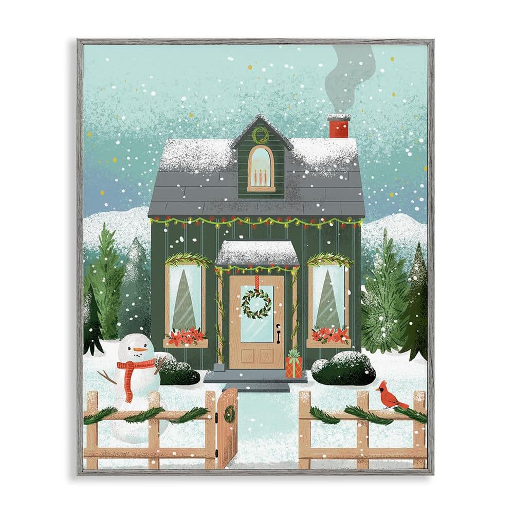 Cozy Winter Cottage & Snowman by Loni Harris 1 Piece Gray Framed Giclee Architecture Art Print 14 in. x 11 in. price history on PriceWatchPro