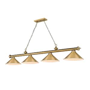 Cordon 4-Light Rubbed Brass Billiard Light with Metal Rubbed Brass Shade with No Bulbs Included