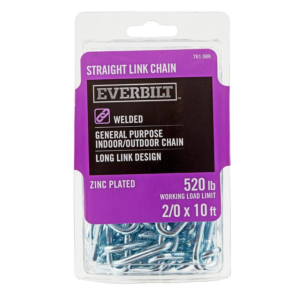 Everbilt 2/0 x 10 ft. Zinc Plated Steel Straight Link Chain 803092 ...
