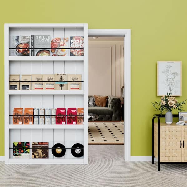 48 in. x 84 in. White Primed Composite MDF Shelves Sliding Barn Door with Hardware Kit and Soft Close