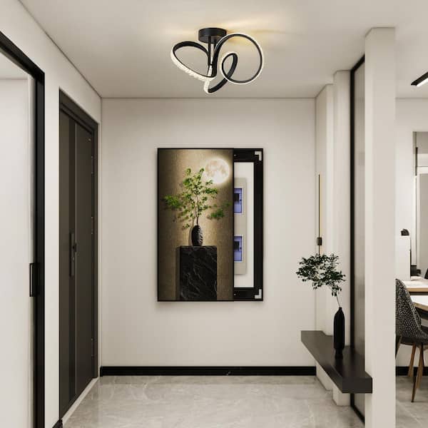 HUOKU Liman Modern 1-Light 16.1 in. W Black Swirl Ring Flush Mount