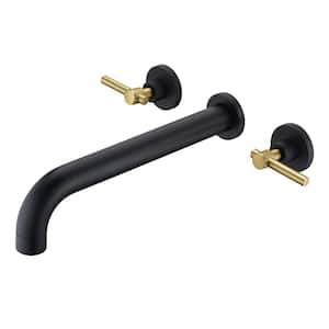 Modern 2-Handle Wall Mounted Roman Tub Faucet with Spot Resistant in Black and Gold