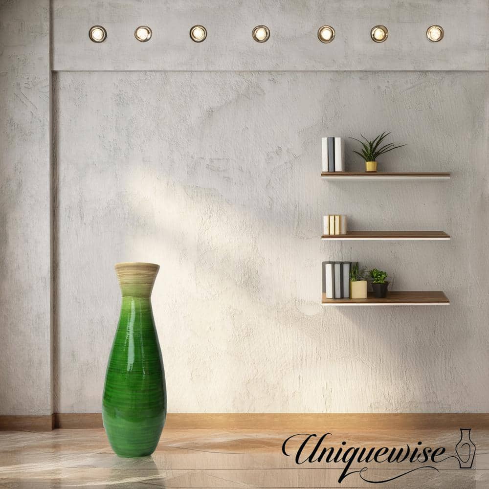 Glossy Green Bamboo Floor Vase with Natural Tone Accent