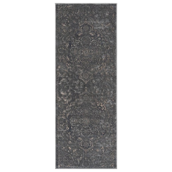 Vintage 2 ft. x 6 ft. Light Gray Floral Medallion Runner Rug