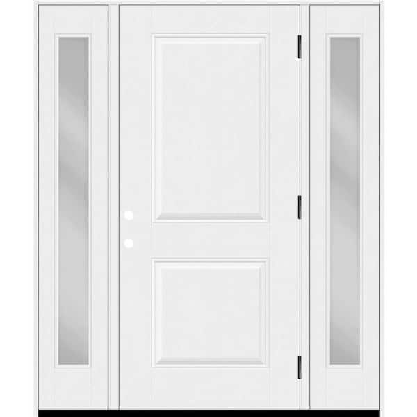 Steves & Sons Regency 64 in. x 80 in. 2P Squaretop LHOS Unfinished White Mahogany Fiberglass Prehung Front Door w/Clear12in.SLs 4-9/16
