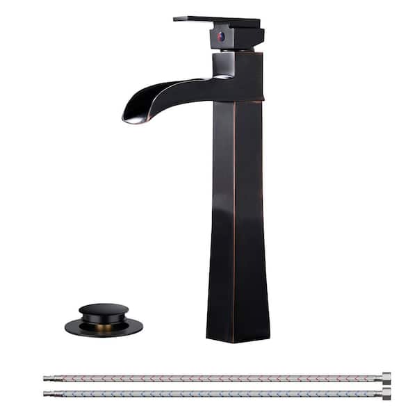 Forious pro Waterfall Single Handle Bathroom Faucet with Metal Pop-Up Drain in Oil Rubbed Bronze