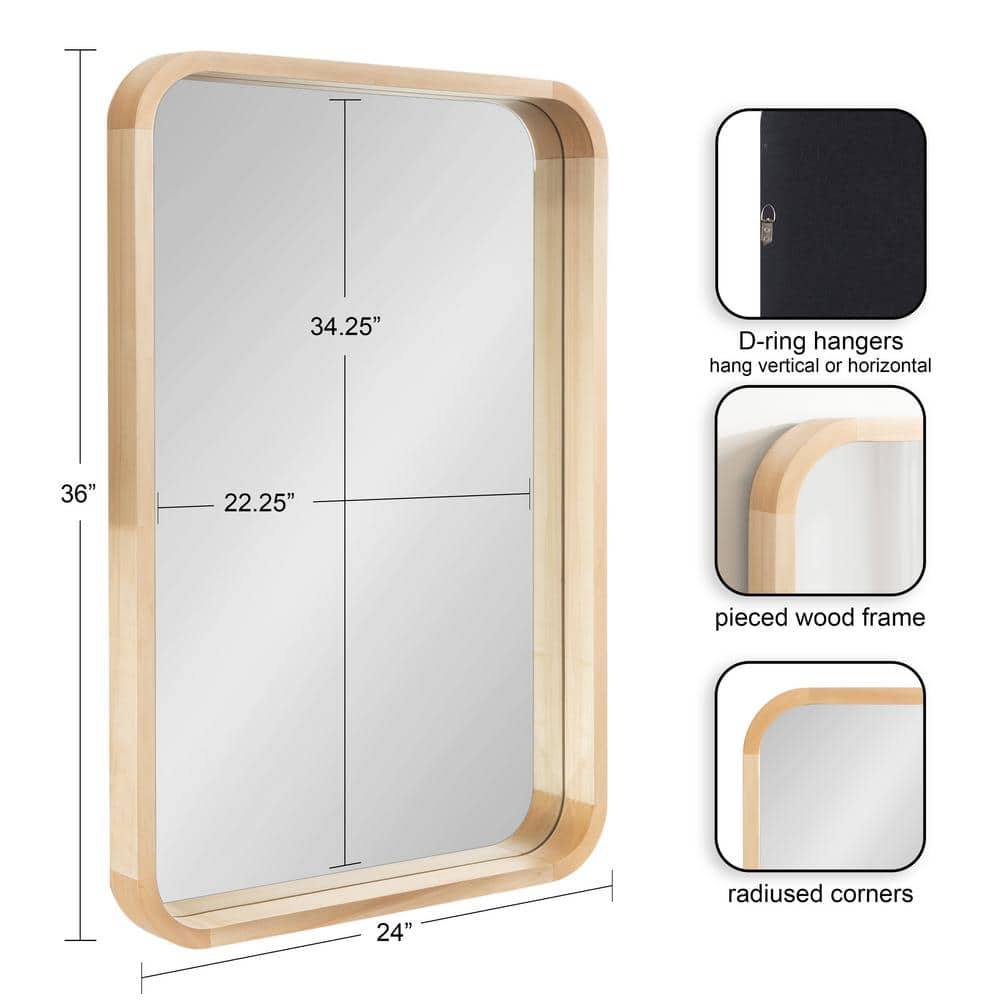 Natural Wood Rectangular Vanity Wall Mirror, 24 x 36